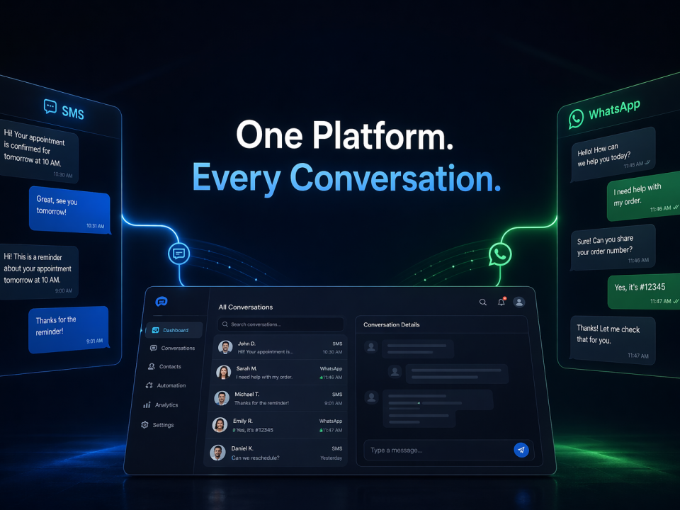 SMS and WhatsApp for business communication in one platform