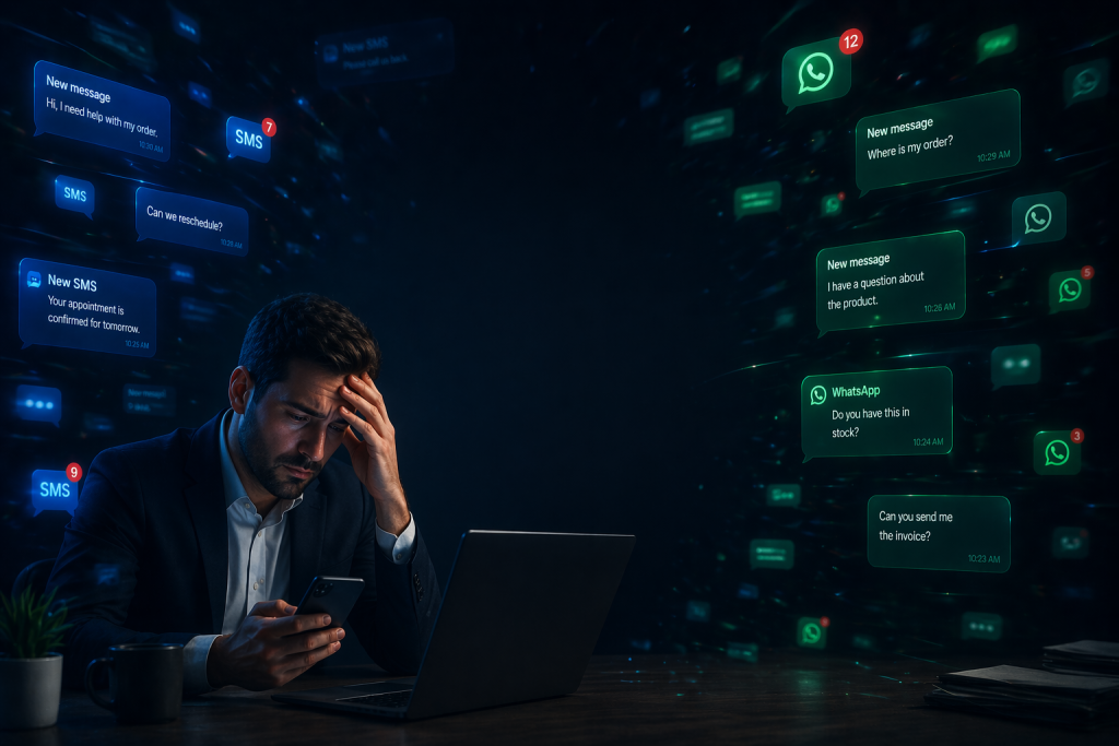 Fragmented business communication across SMS and WhatsApp